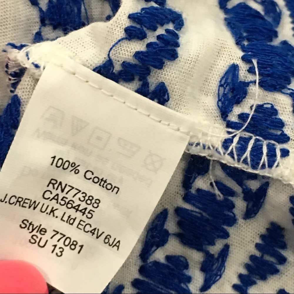 J. Crew white with blue embroidered tank top - Picture 6 of 6